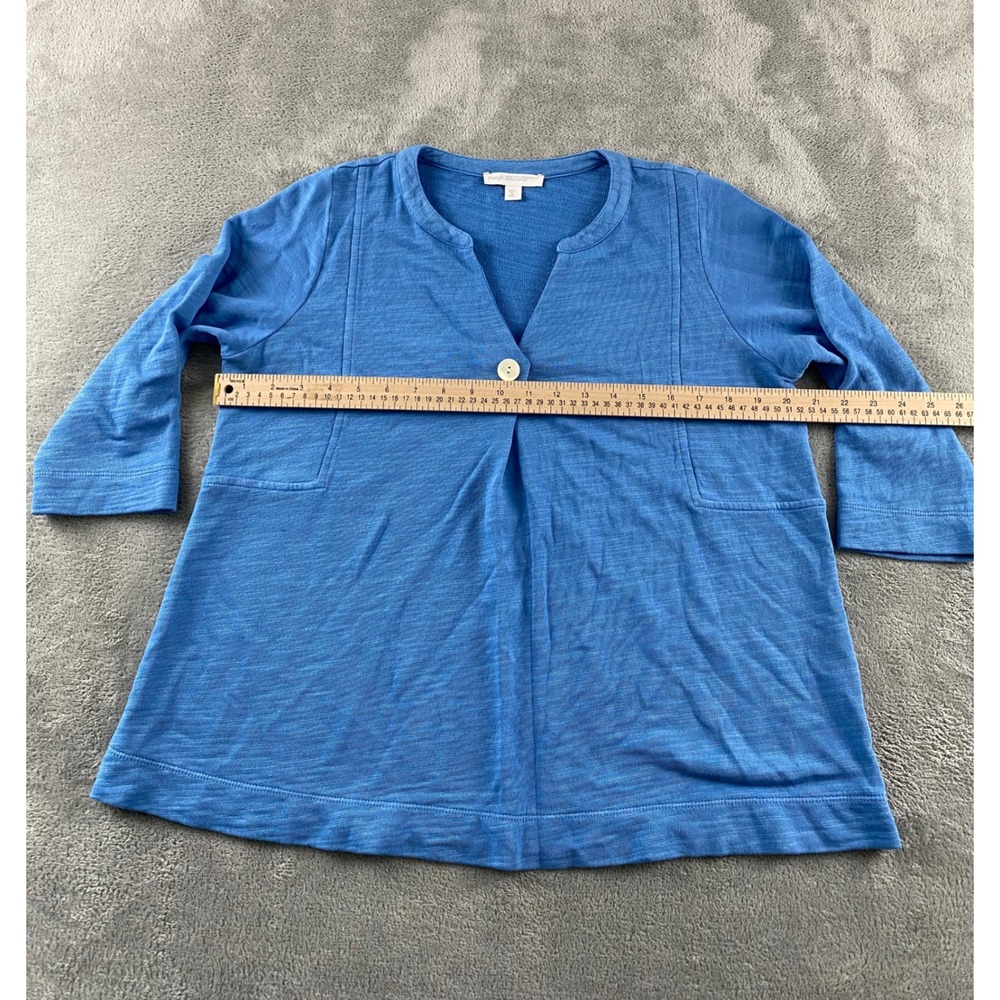 Pure Jill Blue Organic Cotton Slub Single Button Cardigan Top Womens M. Petite - Picture 4 of 10